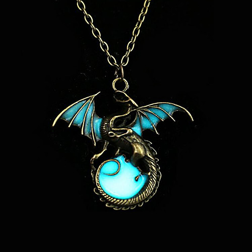 

Women's Luminous Stone Pendant Necklace Dragon Wings Animal Magic Ladies Vintage Punk Rock Bronze Luminous Stone Alloy Silver Bronze Golden Necklace Jewelry For Party Halloween Daily Casual Club