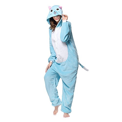 

Adults' Kigurumi Pajamas Cat Onesie Pajamas Flannel Toison Blue Cosplay For Men and Women Animal Sleepwear Cartoon Festival / Holiday Costumes