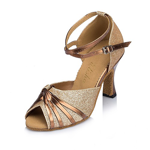 

Women's Dance Shoes Silk Splicing Sandal / Heel / Sneaker Stiletto Heel Customizable Purple / Gold / Indoor
