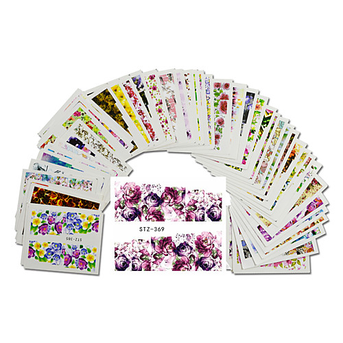 

48pcs/set Наклейка для переноса воды / Наклейка для ногтей Цветы / Наклейки для ногтей Наклейки