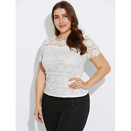 

Women's Daily Weekend Plus Size Blouse - Solid Colored Lace Black / Fall