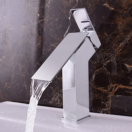 

Contemporary Deck Mounted Waterfall Ceramic Valve Single Handle One Hole Chrome , Bathroom Sink Faucet