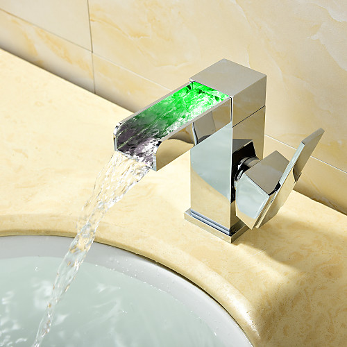 

Bathroom Sink Faucet - Waterfall Chrome Centerset Single Handle One HoleBath Taps / Brass