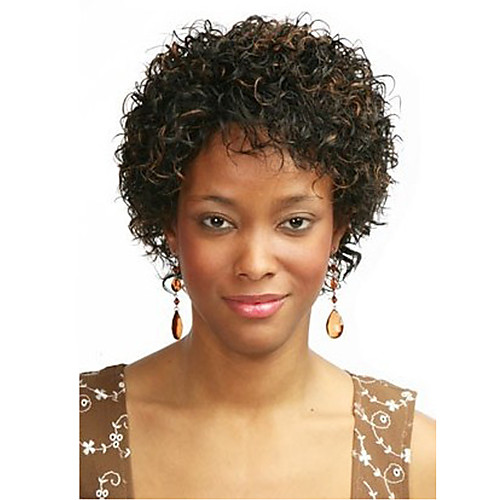 

Synthetic Wig Curly Curly Wig Short Dark Brown / Medium Auburn Synthetic Hair 8 inch Women's Highlighted / Balayage Hair African American Wig Brown