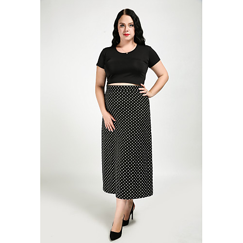 

Жен. Большие размеры Хлопок А-силуэт Подол, Офис / Для клуба Горошек