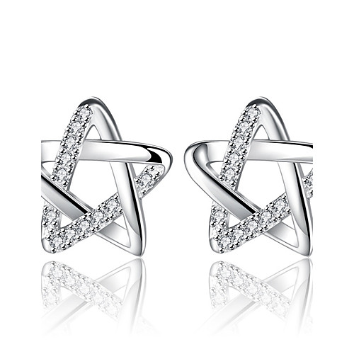

Women's Cubic Zirconia tiny diamond Stud Earrings Star Pentagram Ladies Silver Plated Earrings Jewelry Silver For Date Valentine