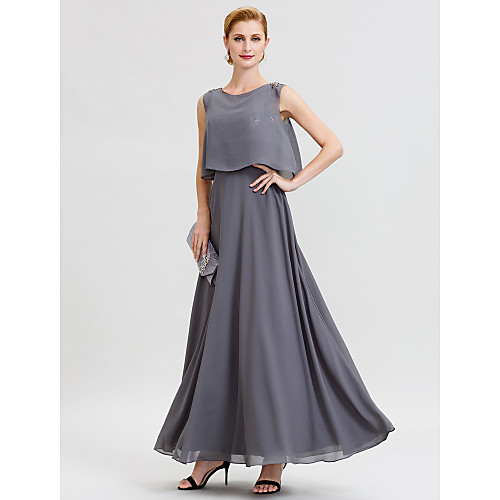

A-Line Jewel Neck Ankle Length Chiffon / Sequined Sleeveless Open Back / Two Piece Mother of the Bride Dress with Sashes / Ribbons / Beading Mother's Day 2020