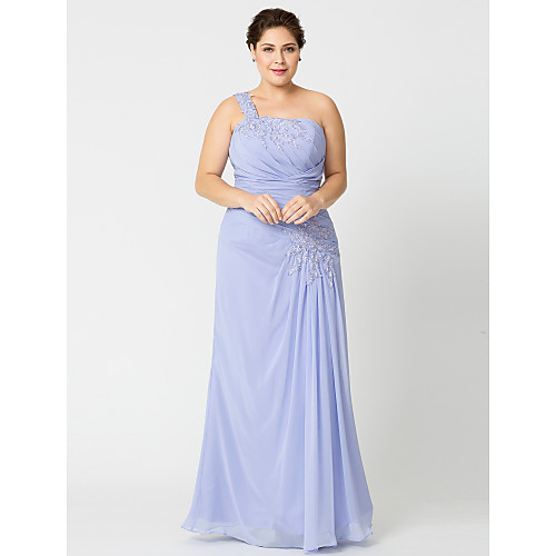 

Футляр На одно плечо В пол Шифон / Кружево с бусинами Платье для матери невесты с Аппликации / Перекрещивание от LAN TING BRIDE