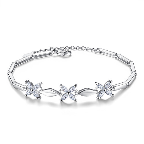 

Women's Cubic Zirconia Chain Bracelet Baht Chain Flower Ladies Sterling Silver Bracelet Jewelry Silver For Wedding Party