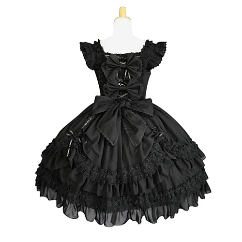 фото Готика lolita лолита платья жен. чистый цвет японский косплей костюмы большие размеры индивидуальные черный с пышной юбкой однотонный бабочка без рукавов lightinthebox