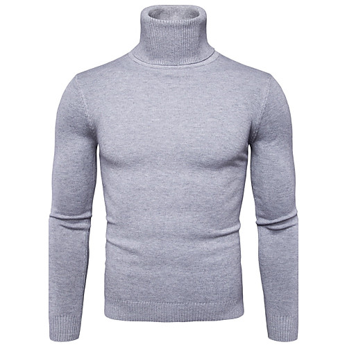 

Men's Daily Solid Colored Long Sleeve Regular Pullover Sweater Jumper, Turtleneck Fall / Winter Black / Light gray / White M / L / XL