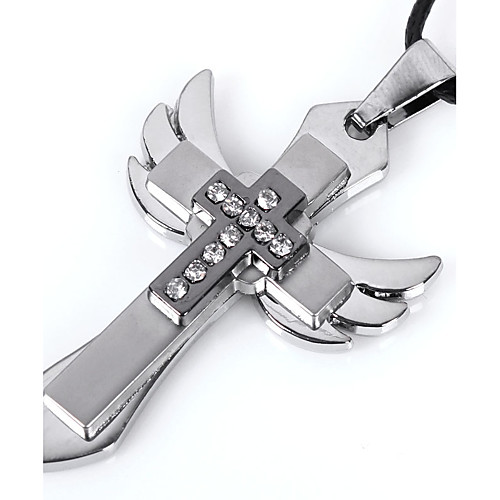 

Women's Choker Necklace Pendant Necklace Cross Wings Angel Wings Ladies Punk Hip-Hop Leather Titanium Steel Silver Necklace Jewelry For Casual Going out