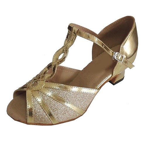 

Women's Dance Shoes Sparkling Glitter / PU Latin Shoes Customized Heel Gold / Silver / Red / Indoor