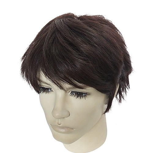 

Synthetic Wig kinky Straight kinky straight Asymmetrical Wig Short Ash Brown Synthetic Hair Men's Natural Hairline Brown