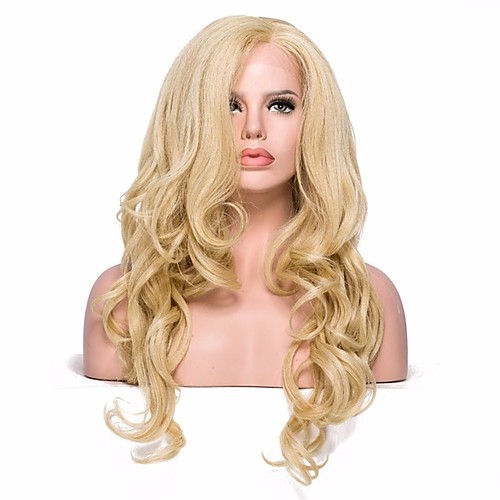 

Synthetic Lace Front Wig Wavy Wavy with Baby Hair Lace Front Wig Blonde Medium Length Light golden Synthetic Hair Women's Blonde EEWigs