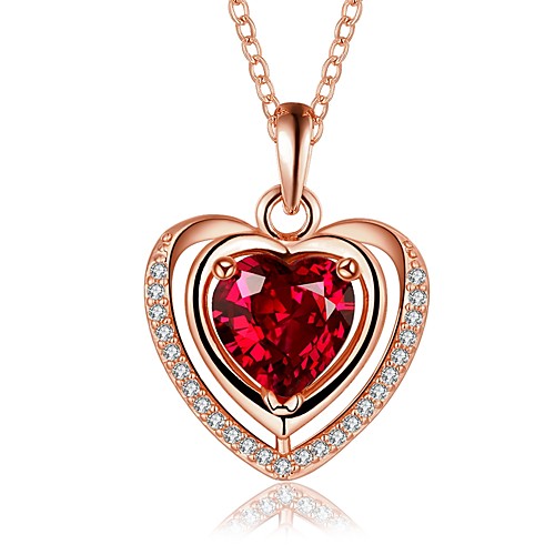 

Women's Sapphire Crystal Cubic Zirconia Pendant Necklace Chain Necklace Solitaire Simulated Heart Statement Ladies Simple Vintage Copper Silver Plated Silver Rose Gold Necklace Jewelry For Wedding