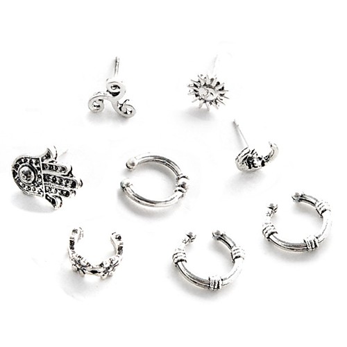 

Men's Women's Stud Earrings Clip on Earring Mismatched cuff Moon Star Daisy Bohemian Earrings Jewelry Silver For Daily Going out 8pcs