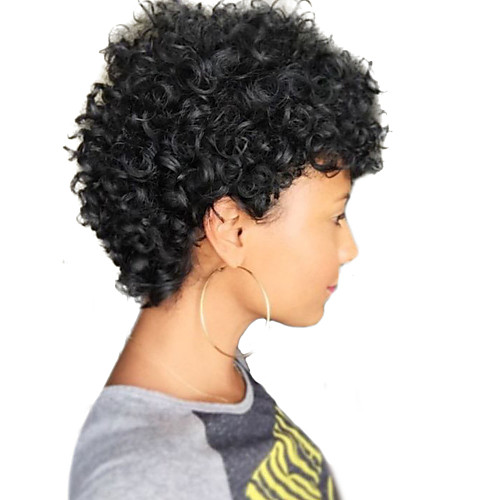 

Human Hair Capless Wigs Human Hair Curly / Jerry Curl Short Hairstyles 2019 African American Wig Short Machine Made Wig Women's