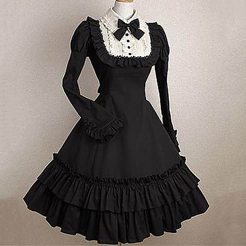 фото Принцесса готика lolita панк расческа платья жен. девочки хлопок японский косплей костюмы черный сплошной цвет мода летучая мышь длинный рукав midi / смокинг Lightinthebox