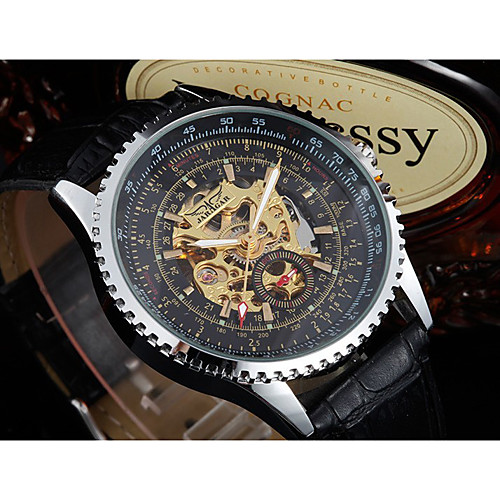 

WINNER Men's Dress Watch Wrist watch Mechanical Watch Automatic self-winding Hollow Engraving Leather Band Vintage Casual Black