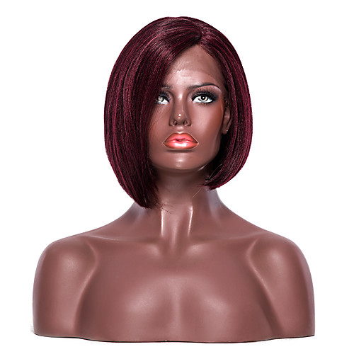 

Synthetic Lace Front Wig Yaki Yaki Bob with Baby Hair L Part Wig Short Dark Wine Synthetic Hair Women's Side Part Red EEWigs