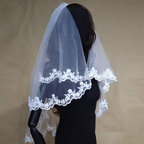 

Two-tier Modern Style / Modern Contemporary / Wedding Wedding Veil Elbow Veils with Appliques / Lace Lace / Tulle / Angel cut / Waterfall