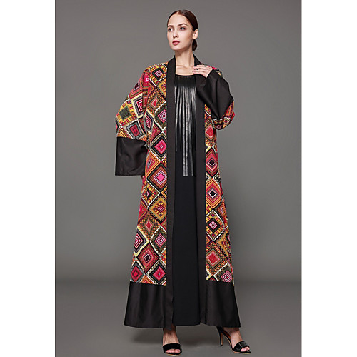 

Women's Plus Size Daily Sophisticated Maxi Jalabiya Dress - Geometric Print Spring, Fall, Winter, Summer Orange XXXL XXXXL XXXXXL / Loose