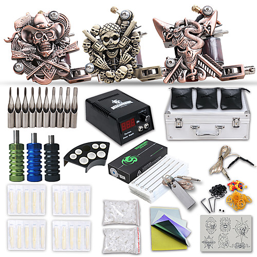 

DRAGONHAWK Professional Tattoo Kit Tattoo Machine - 3 pcs Tattoo Machines, Professional / All in One / Easy to Install Cast Iron LCD power supply 3 cast iron machine liner & shader / Case Included