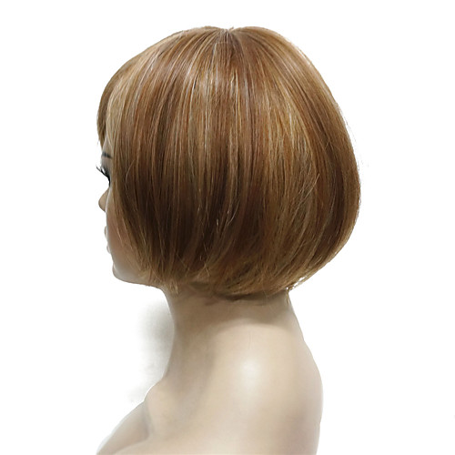 

latest fashion bob short straight natural soft wig golden brown with blonde highlight