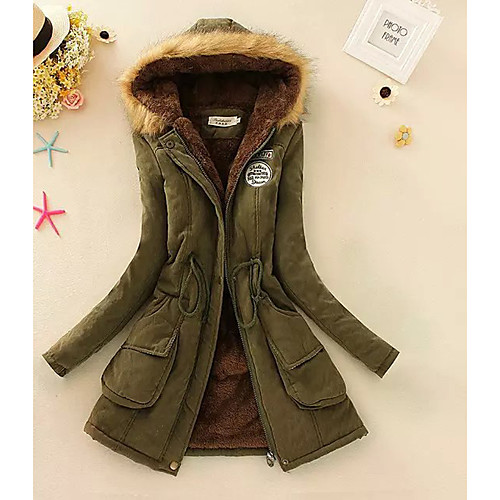 

Women's Sports & Outdoor / Daily Street chic Solid Colored Long Parka, Cotton / Polyester Long Sleeve Black / Pink / Army Green XL / XXL / XXXL / Fleece Lining