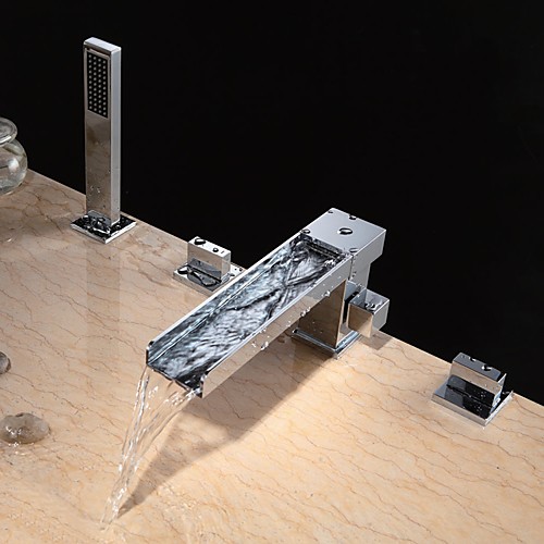 

Bathtub Faucet - Contemporary Modern Style Chrome Widespread Brass Valve