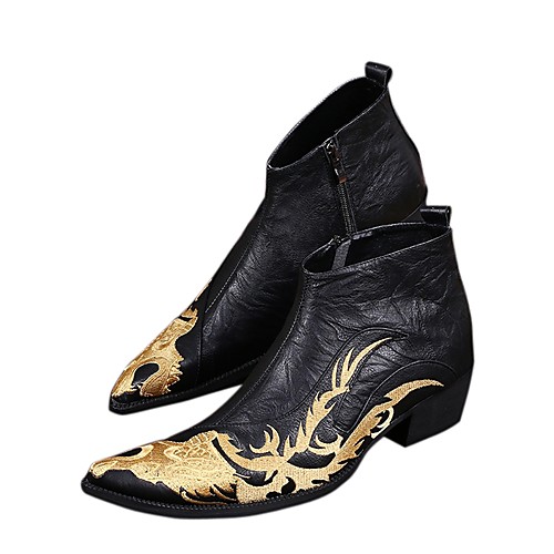 

Men's Cowboy / Western Boots Fall / Winter Vintage / Chinoiserie Wedding Party & Evening Boots Walking Shoes Nappa Leather Height-increasing Booties / Ankle Boots Black