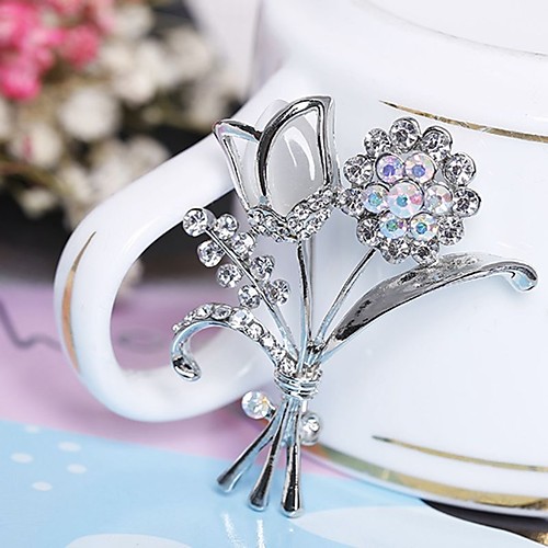 

Women's Brooches Flower Ladies Simple Elegant Rhinestone Brooch Jewelry White Champagne For Gift Ceremony