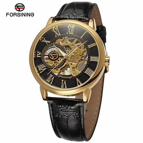 

FORSINING Men's Skeleton Watch Wrist Watch Automatic self-winding Leather Black / Brown 30 m Hollow Engraving Analog Luxury Classic Vintage Casual Fashion - Black / Gold Gold / White Rose Gold / White