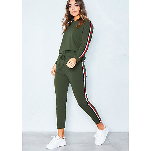 

Women's Sports Casual Cotton Hoodie - Solid Colored, Stripe Pant / Winter / Sporty Look/StayCation