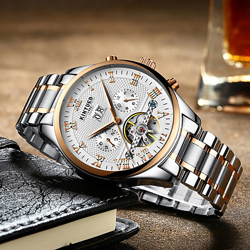 

Men's Mechanical Watch Automatic self-winding Stainless Steel Black / Rose Gold Calendar / date / day Chronograph Casual Watch Analog Luxury Classic Casual Elegant Cool - Gold / White Black Gold