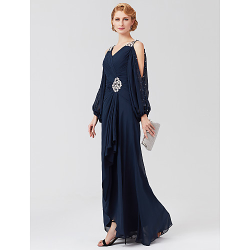 

A-Line V Neck Asymmetrical Chiffon 3/4 Length Sleeve High Low Mother of the Bride Dress with Sash / Ribbon / Pleats / Beading Mother's Day 2020 / Illusion Sleeve