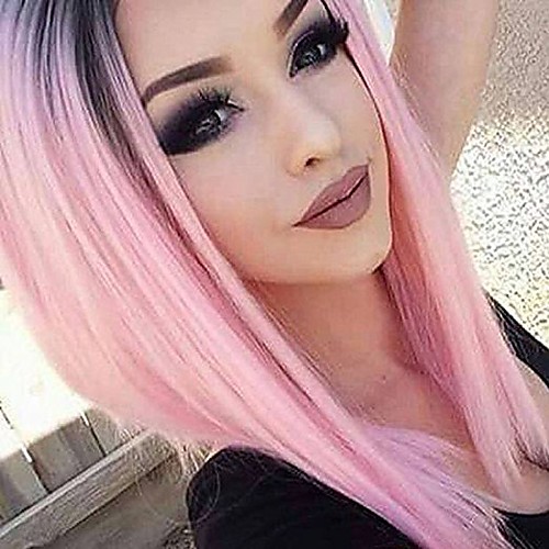 

Synthetic Wig kinky Straight kinky straight Layered Haircut Wig Pink Short Black / Pink Synthetic Hair Women's Ombre Hair Pink