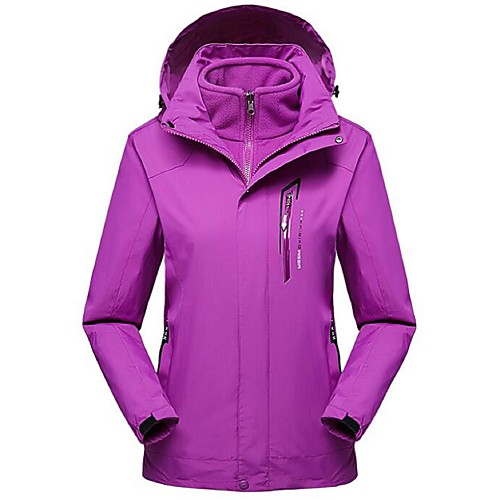 

Women's Hiking 3-in-1 Jackets Winter Outdoor Windproof 3-in-1 Jacket Winter Jacket Top Full Length Visible Zipper Camping / Hiking Ski / Snowboard Climbing Purple / Fuchsia Hiking Jackets Camping
