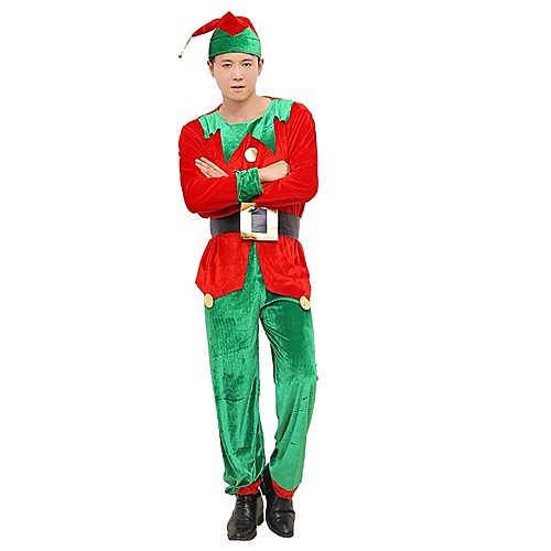 

Дед Мороз Эльф Брюки Санта-одежда Муж. Рождество Фестиваль / праздник Плюш Красный Карнавальные костюмы Контрастных цветов