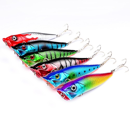 

6 pcs Fishing Tools Hard Bait Popper Classic Generic Sinking Bass Trout Pike Sea Fishing Lure Fishing Trolling & Boat Fishing Plastic