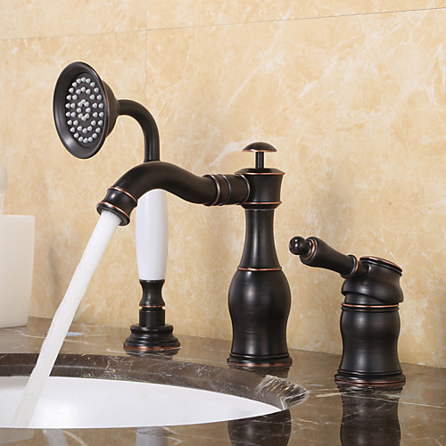 

Смеситель для ванны - Античный / Традиционный Начищенная бронза Разбросанная Керамический клапан Bath Shower Mixer Taps / Одной ручкой три отверстия