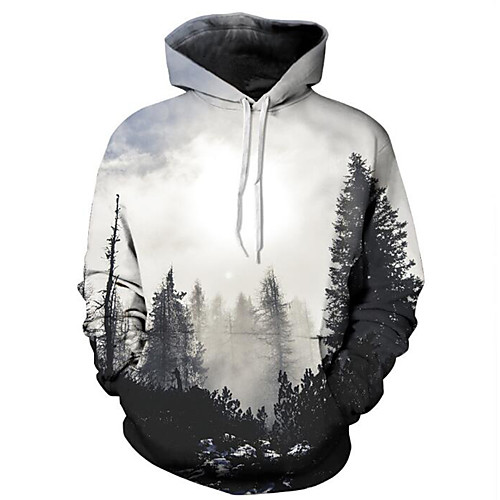 

Men's Plus Size Long Sleeve Hoodie - 3D Print Hooded Black S / Spring / Winter