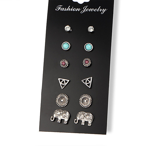 

Women's Stud Earrings Elephant Ladies Vintage Fashion western style Turquoise Earrings Jewelry Silver For Gift Evening Party 12pcs
