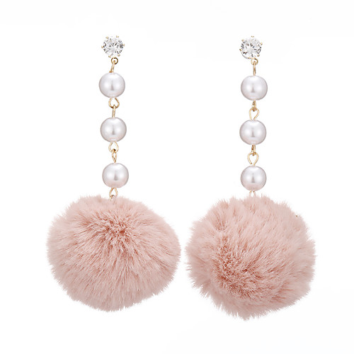 

Women's Pearl Drop Earrings Long Ball Ball Ladies Sweet Fashion Imitation Pearl Fur Earrings Jewelry Brown / Green / Pink For Causal Daily