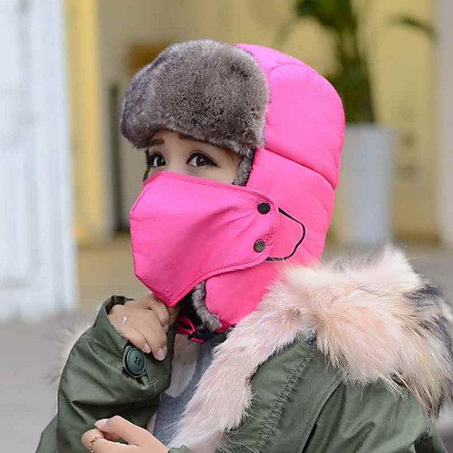 

Unisex Cotton Trapper Hat,Casual Solid Winter Buckle Fuchsia Black