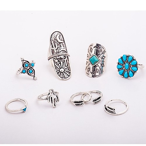 

Women's Knuckle Ring Turquoise 9pcs Silver Turquoise Alloy Asian Vintage Bohemian Daily Going out Jewelry Leaf Flower