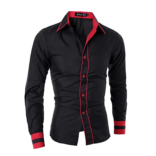 

Men's Daily Holiday Cotton Shirt - Solid Colored Black / Long Sleeve / Spring / Fall