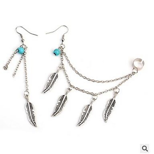 

Women's Turquoise Drop Earrings Mismatched Leaf Ladies Tassel Bohemian Boho western style Turquoise Earrings Jewelry Silver For Daily Street 2pcs