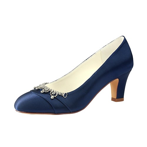 

Women's Wedding Shoes Chunky Heel Round Toe Crystal Elastic Fabric Basic Pump Spring / Fall Black / Dark Blue / Party & Evening / EU37